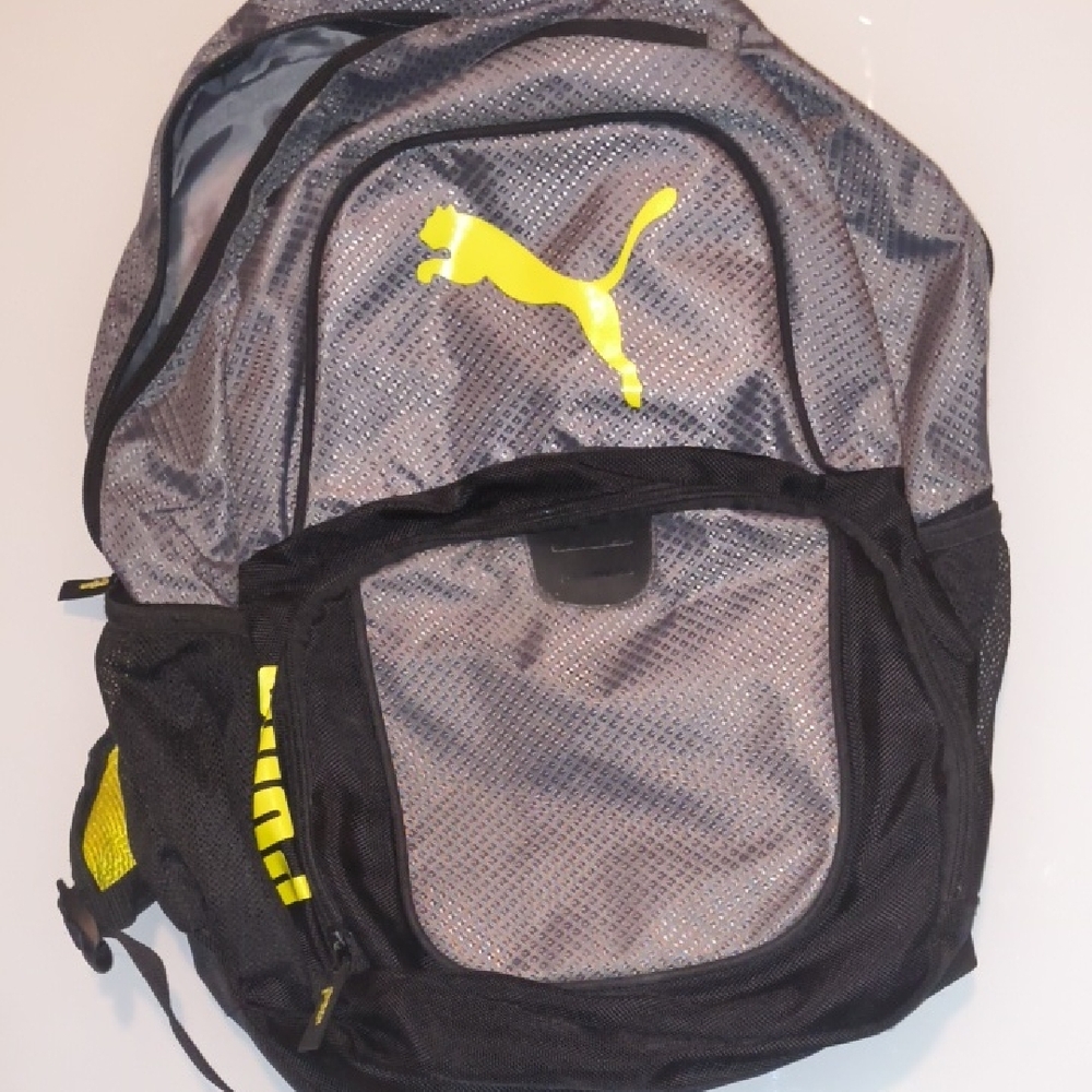Puma Black and Gray Backpack with Yellow Logo